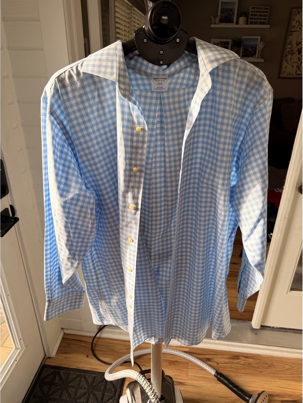 Brooks Brothers Men's Dress Shirt Regular M Blue White Gingham Cotton